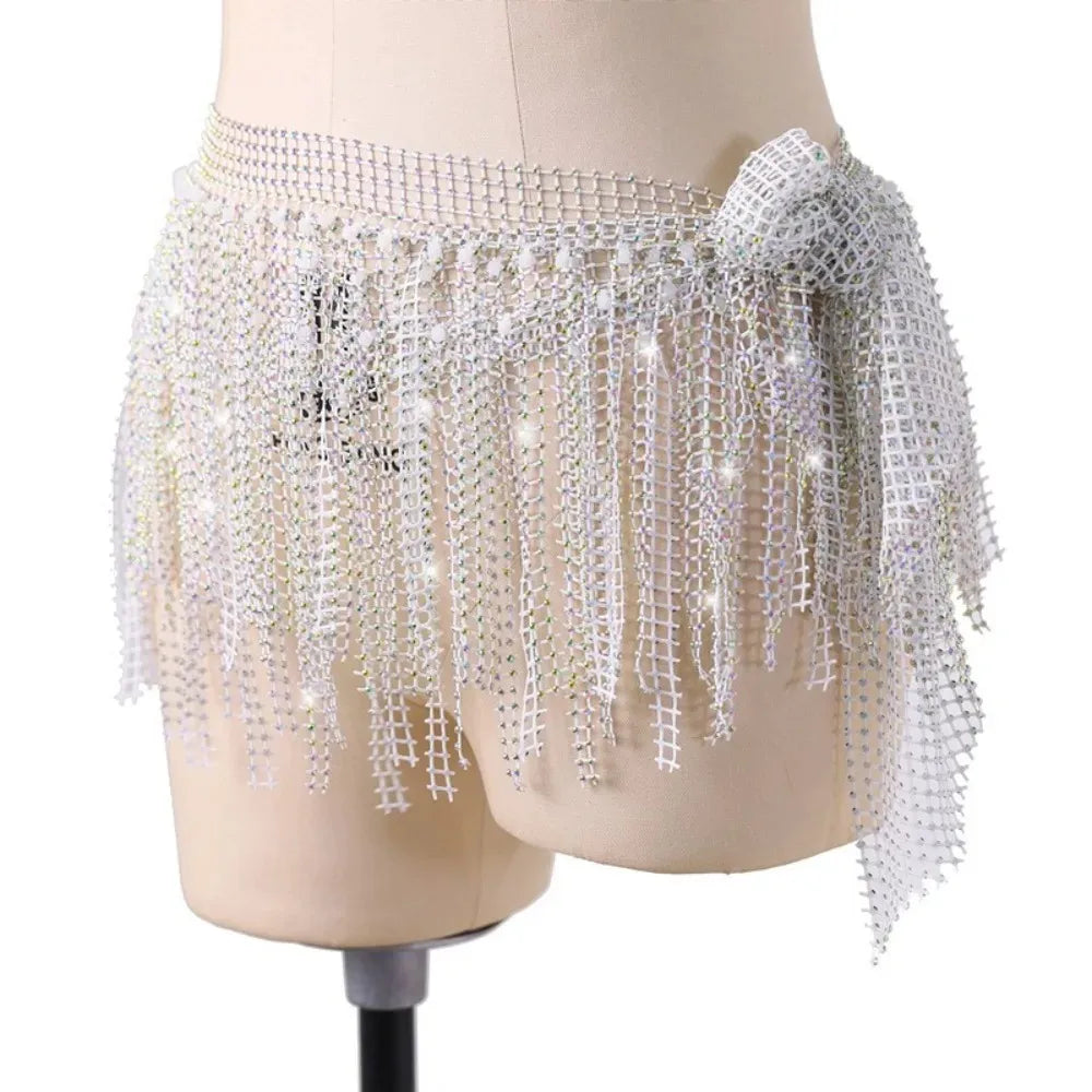 Diamond Shiny Belly Dance Waist Chain Multilayer Handmade Hip Scarf Skirts Triangle Tassel Dance Accessories Belly Dance