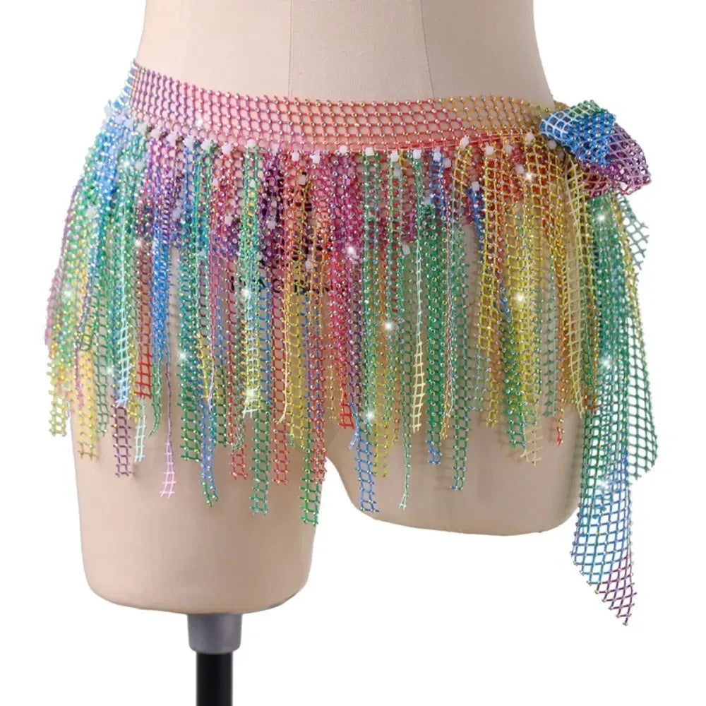 Diamond Shiny Belly Dance Waist Chain Multilayer Handmade Hip Scarf Skirts Triangle Tassel Dance Accessories Belly Dance
