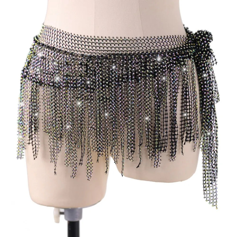 Diamond Shiny Belly Dance Waist Chain Multilayer Handmade Hip Scarf Skirts Triangle Tassel Dance Accessories Belly Dance