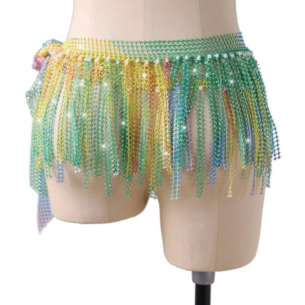 Diamond Shiny Belly Dance Waist Chain Multilayer Handmade Hip Scarf Skirts Triangle Tassel Dance Accessories Belly Dance