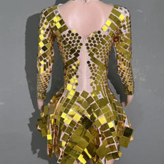 Elegant Sequin Long Sleeve Short Dress Shiny Stage Outfit Premium Performance