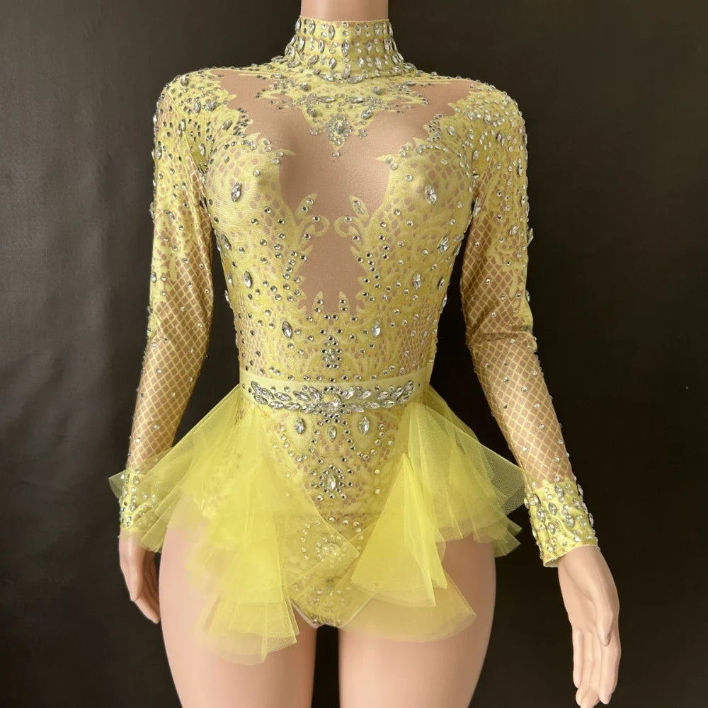 Elegant Feather Rhinestone Elastic High Quality Stage Performance