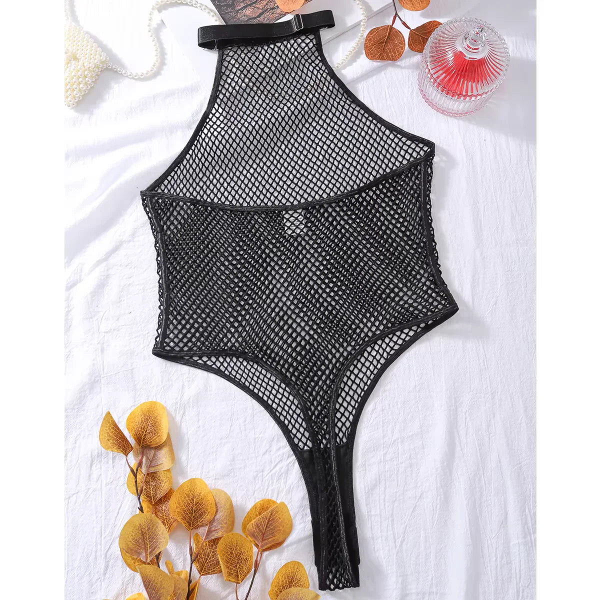 Erotic Fishnet Transparent Mesh Body Sensual See Through Sissy Crotch Open Lingerie One-piece Jumpsuit