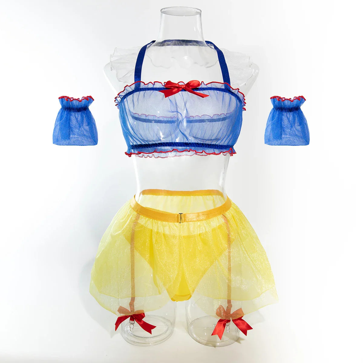 Erotic Cosplay Transparent Mesh Role Play Outfit Frill Trim Disguise Belt Exotic Sets