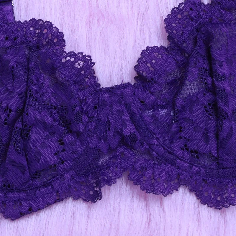 Erotic Lingerie Bra and Panties Set Basic Sheer Lace Unlined One Layer Lace Perspective
