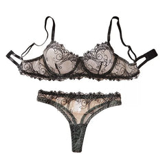 Erotic Mesh Floral Embroidery Hollow Out See Through Bra Triangle Pantiess Seductive Underwear Clothing Lingerie Set