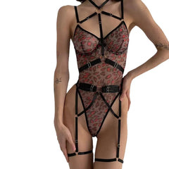 Erotics Western Plus Size Leopard Mesh Sensual Lace Up See Through Alluring Attractive Breathable Premium Erotic