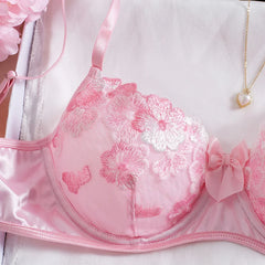 European American Suit Fresh Style Floral Embroidery Bra Lingerie Set Attractive Erotic