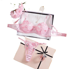 European American Suit Fresh Style Floral Embroidery Bra Lingerie Set Attractive Erotic