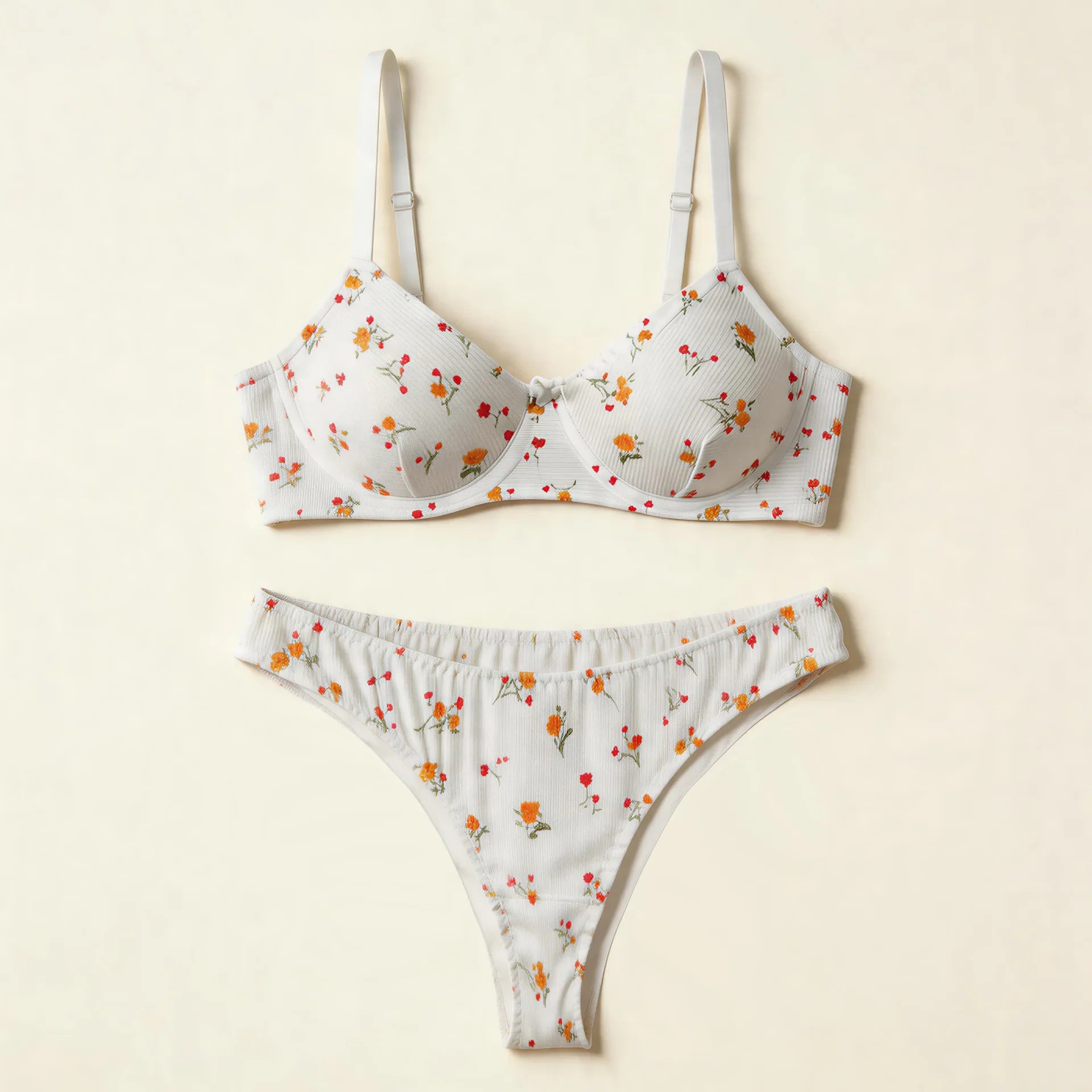 European and American Lovely Floral Set with Underwire Soft Comfortable Daily Wear Lingerie