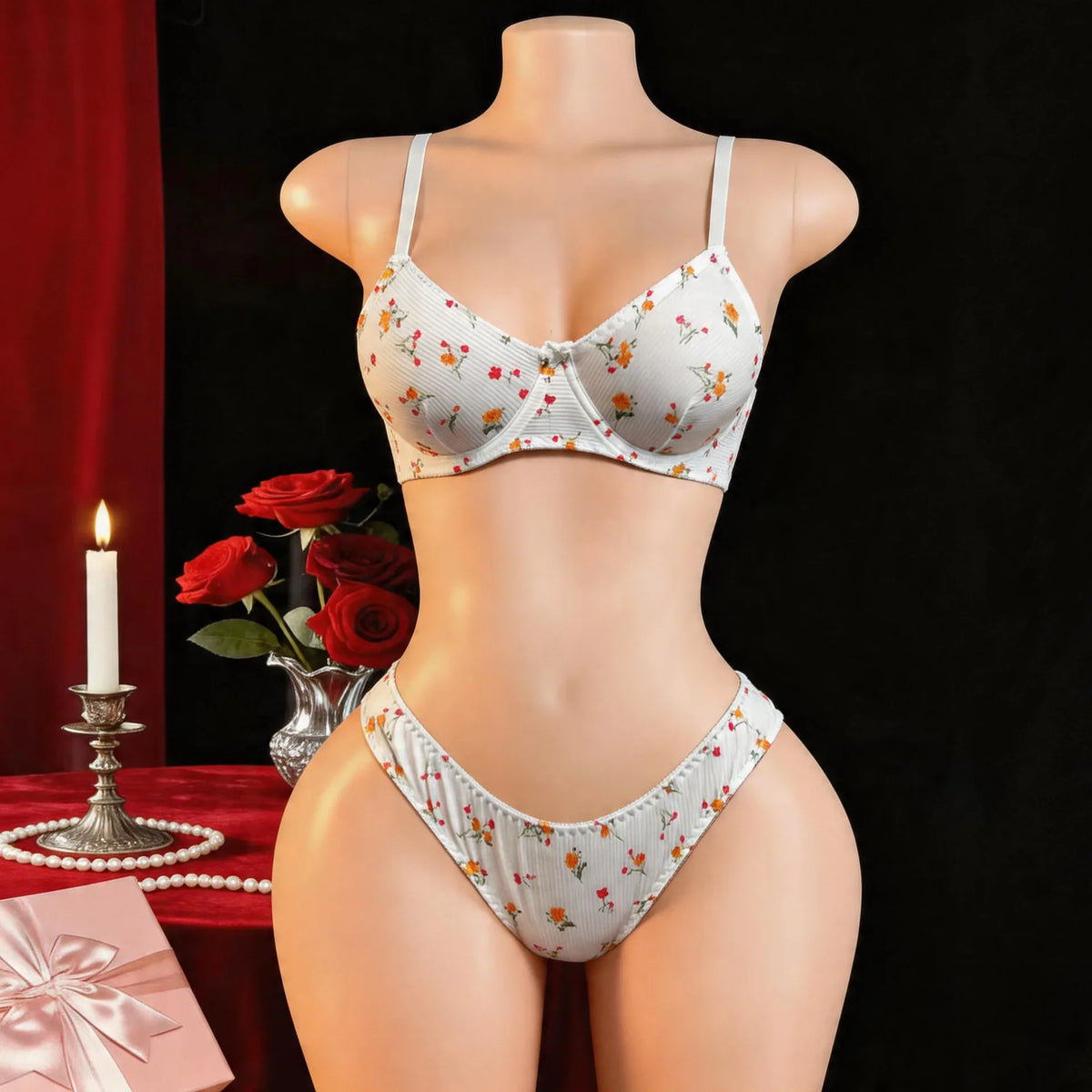 European and American Lovely Floral Set with Underwire Soft Comfortable Daily Wear Lingerie