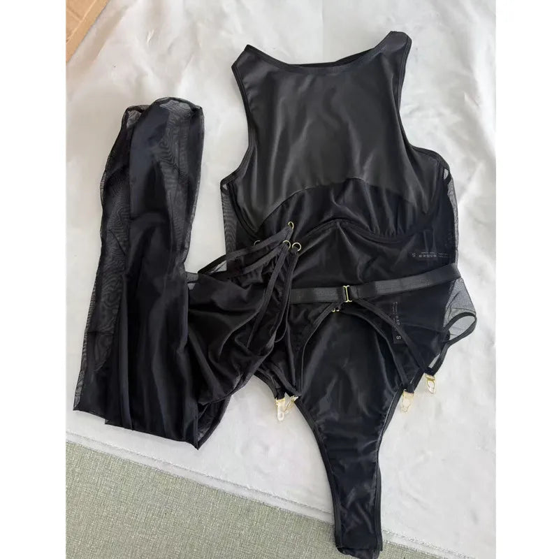Exotics Lingerie Sets Mesh Belt Stockings Slim Cougar Tank Tempted Open Crotch Cool Girls' Outfit