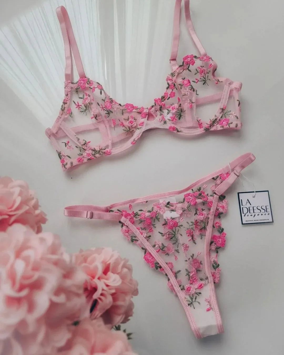 Fairy Lingerie Set Underwire Transparent Lace Bra Panty Floral Underwear