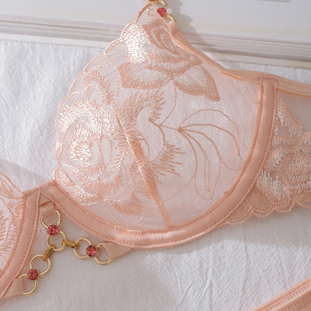 Lingerie Floral Lace Ensemble Underwear Attractive Chest Suspenders Sissy Outfit See Through Bra Sets