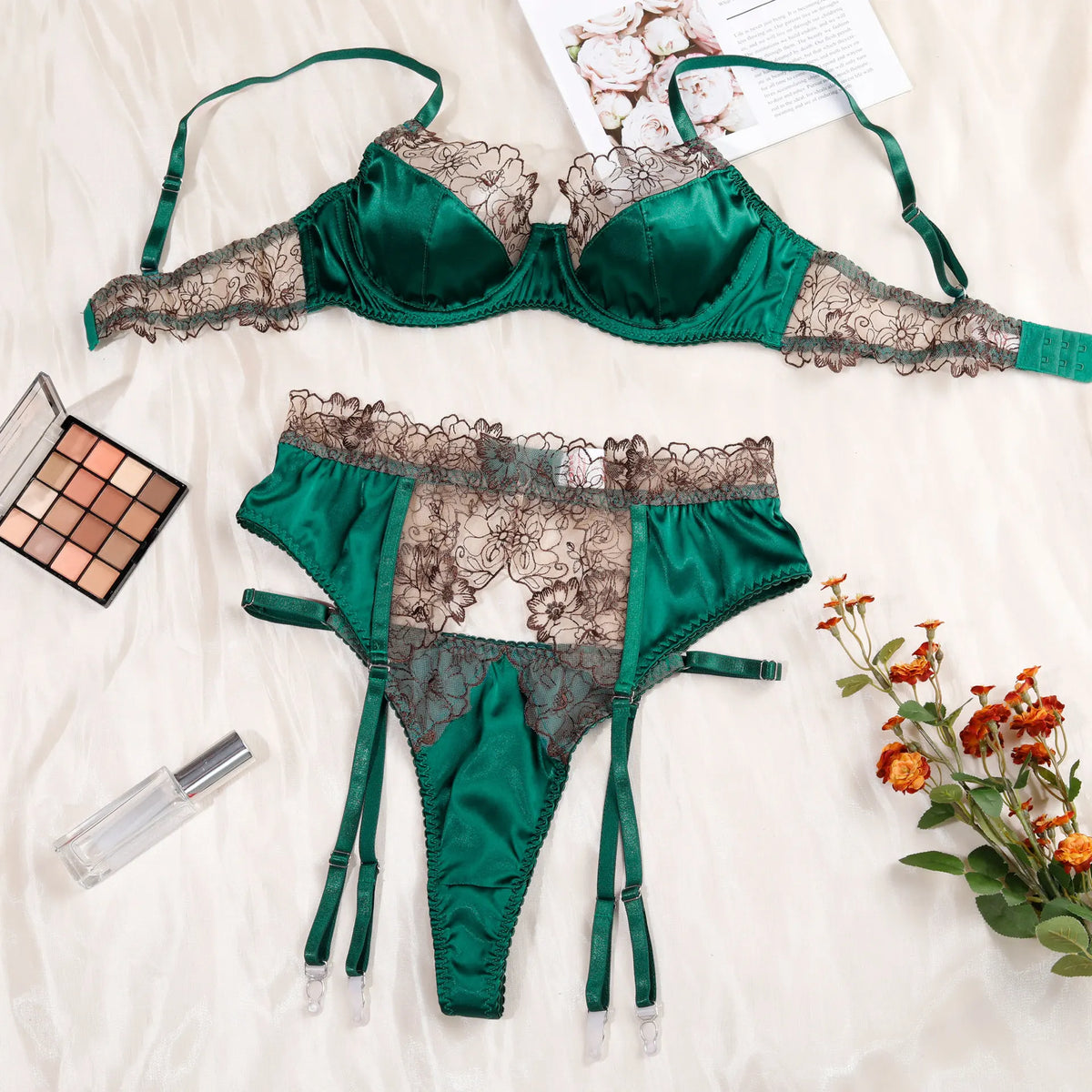 Lingerie Floral Lace Ensemble Underwear Attractive Chest Suspenders Sissy Erotic Lace Lingeries