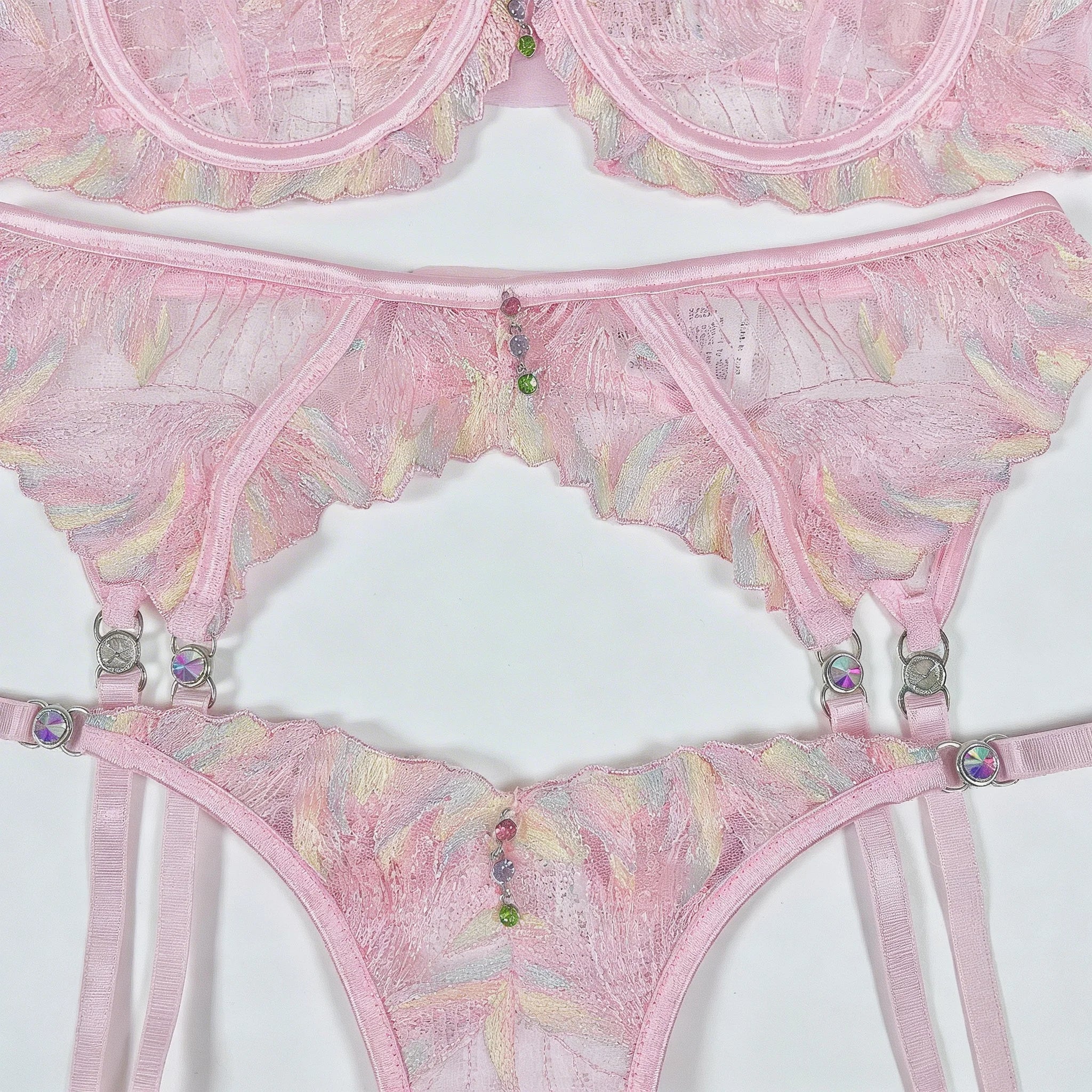 Lingeries Elegant Bra Lingerie Bra Belt Thong 3PC Embroidered Underwear Transparent Bralette
