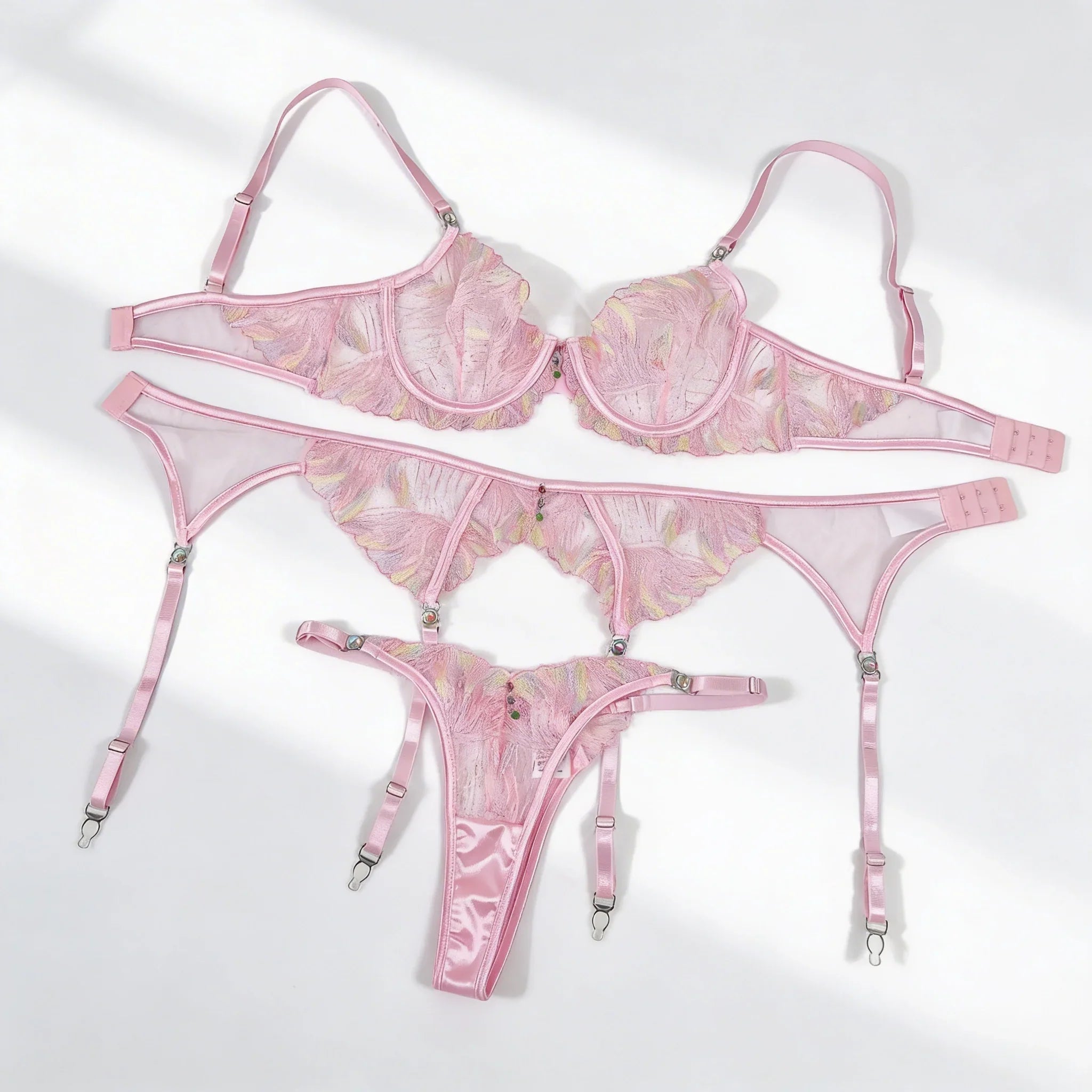 Lingeries Elegant Bra Lingerie Bra Belt Thong 3PC Embroidered Underwear Transparent Bralette