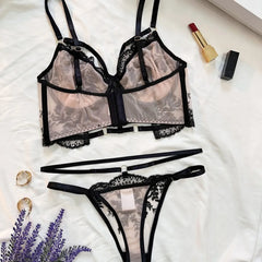 French See Through Embroidery Bra Panty Floral Flowers Pattern Gorgeous Charming Stunning Lingerie Set