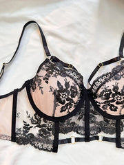 French See Through Embroidery Bra Panty Floral Flowers Pattern Gorgeous Charming Stunning Lingerie Set