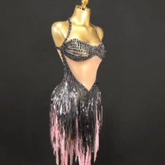 Black Tassel Rhinestone Dance Latin Dance Wear