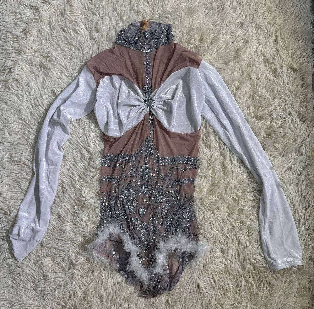 Elastic With Rhinestone And Feather Elegant Stage Performance Wear