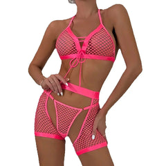 Lingerie Mesh See Through Soft Three Piece Suit Babydoll Nightwear Accessories