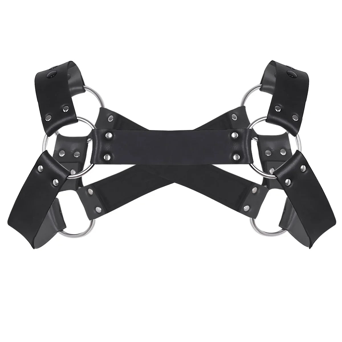 Faux Leather Harness Mens Lingerie Night Clubwear Shoulder Body Chest Muscle Harness Belt Male Straps with Metal O-rings