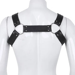 Faux Leather Harness Mens Lingerie Night Clubwear Shoulder Body Chest Muscle Harness Belt Male Straps with Metal O-rings