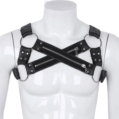 Faux Leather Harness Mens Lingerie Night Clubwear Shoulder Body Chest Muscle Harness Belt Male Straps with Metal O-rings