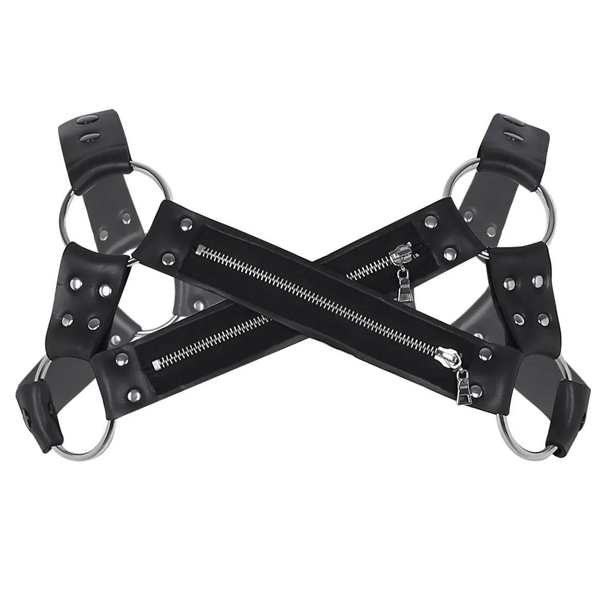 Faux Leather Harness Mens Lingerie Night Clubwear Shoulder Body Chest Muscle Harness Belt Male Straps with Metal O-rings