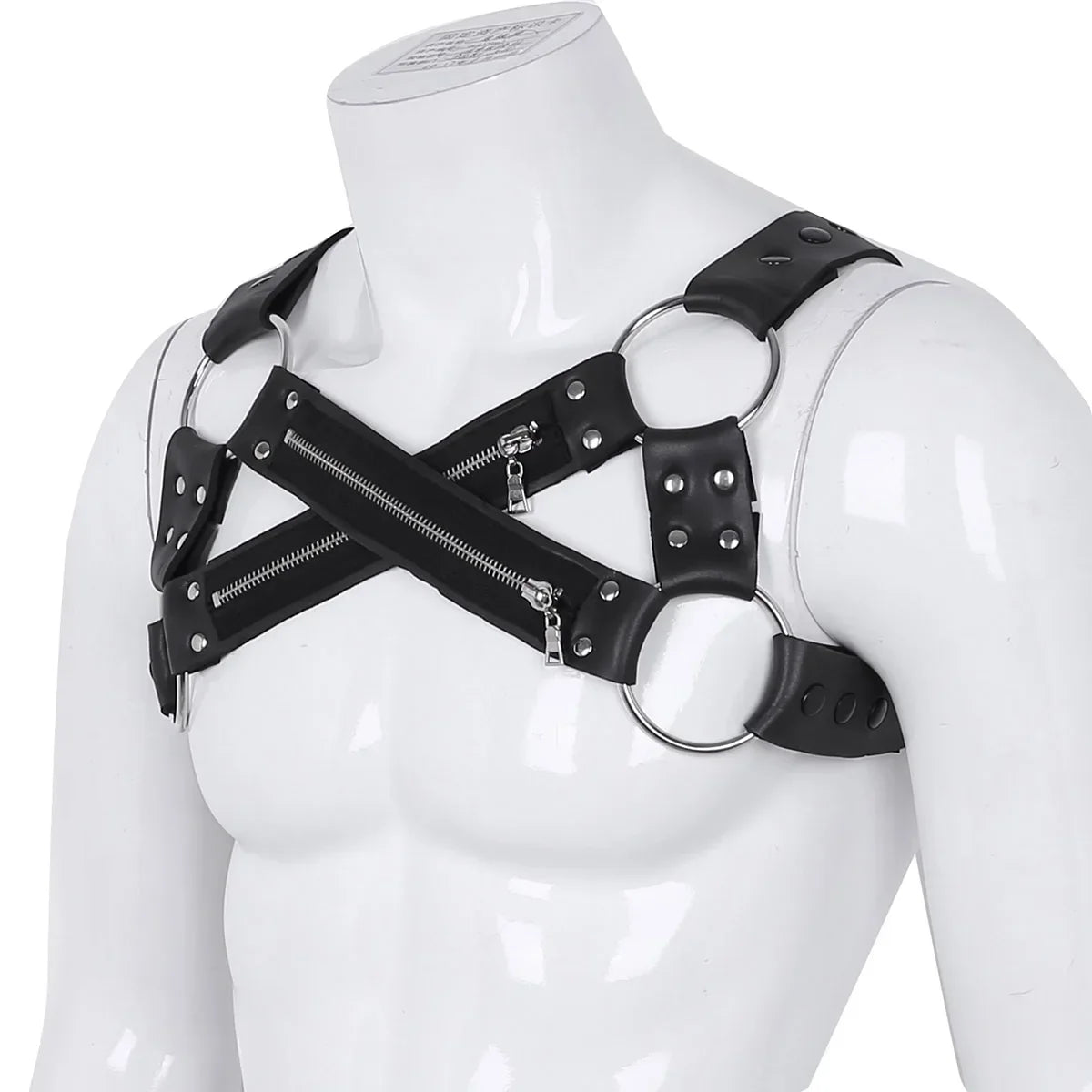 Faux Leather Harness Mens Lingerie Night Clubwear Shoulder Body Chest Muscle Harness Belt Male Straps with Metal O-rings