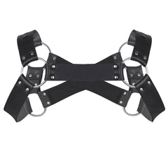 Faux Leather Harness Mens Lingerie Night Clubwear Shoulder Body Chest Muscle Harness Belt Male Straps with Metal O-rings