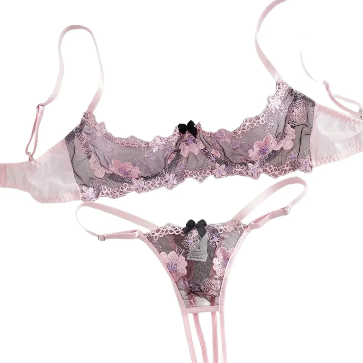 Floral Breathable Open Bra Lingerie Sets
