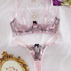 Floral Breathable Open Bra Lingerie Sets