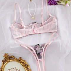 Floral Breathable Open Bra Lingerie Sets