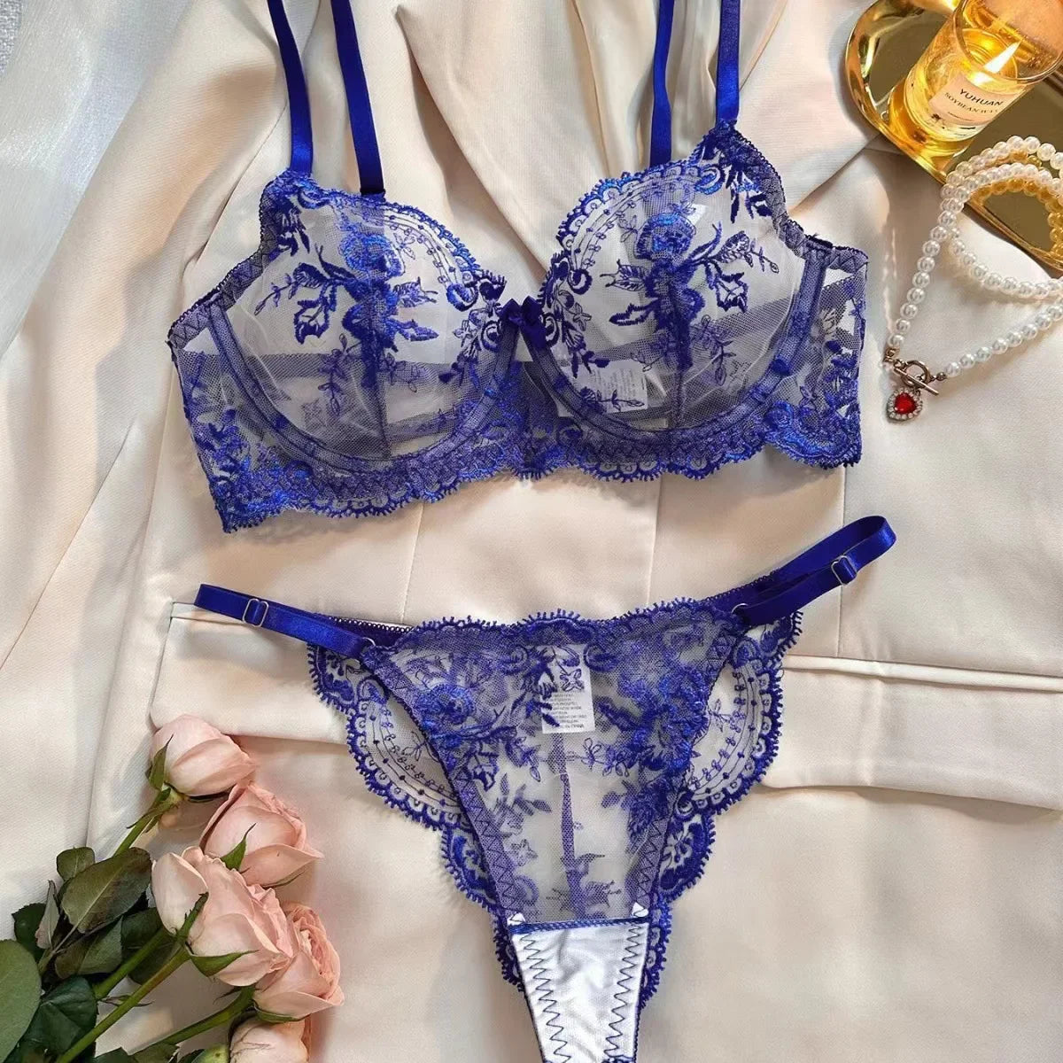 Flower Embroidery See Through Mesh