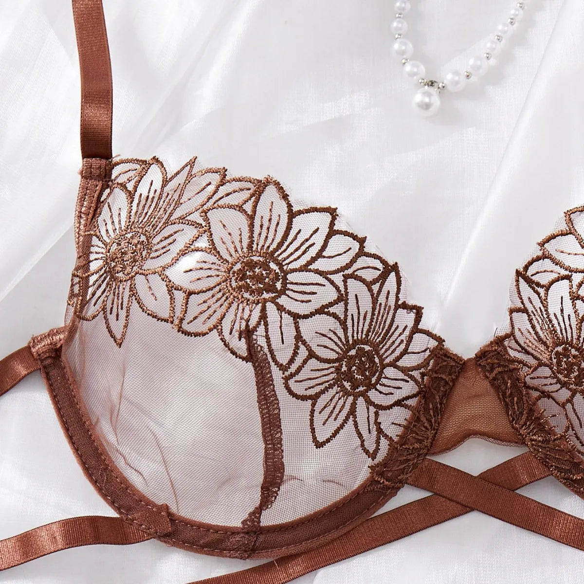 French Embroidery Mesh Hollow Out Bra
