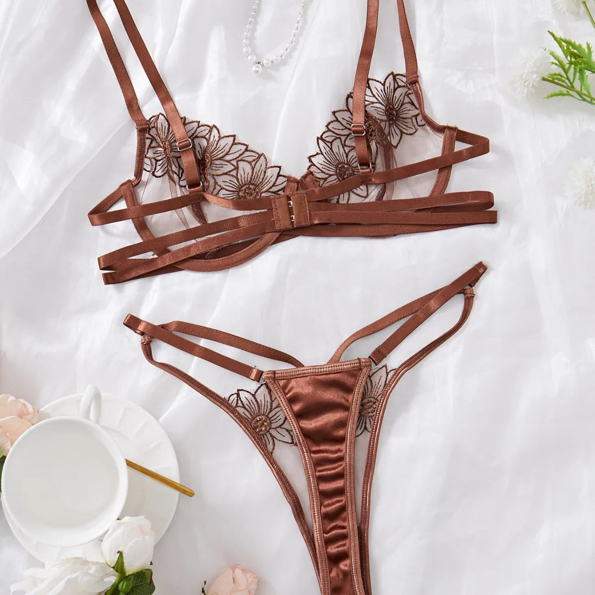 French Embroidery Mesh Hollow Out Bra