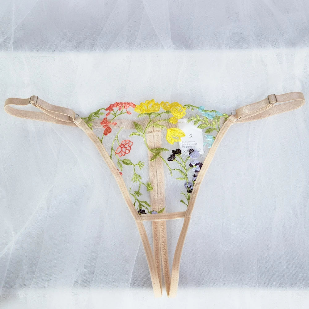 French Floral Embroidery Western Bra Crotchless Open Lace Erotic Suits