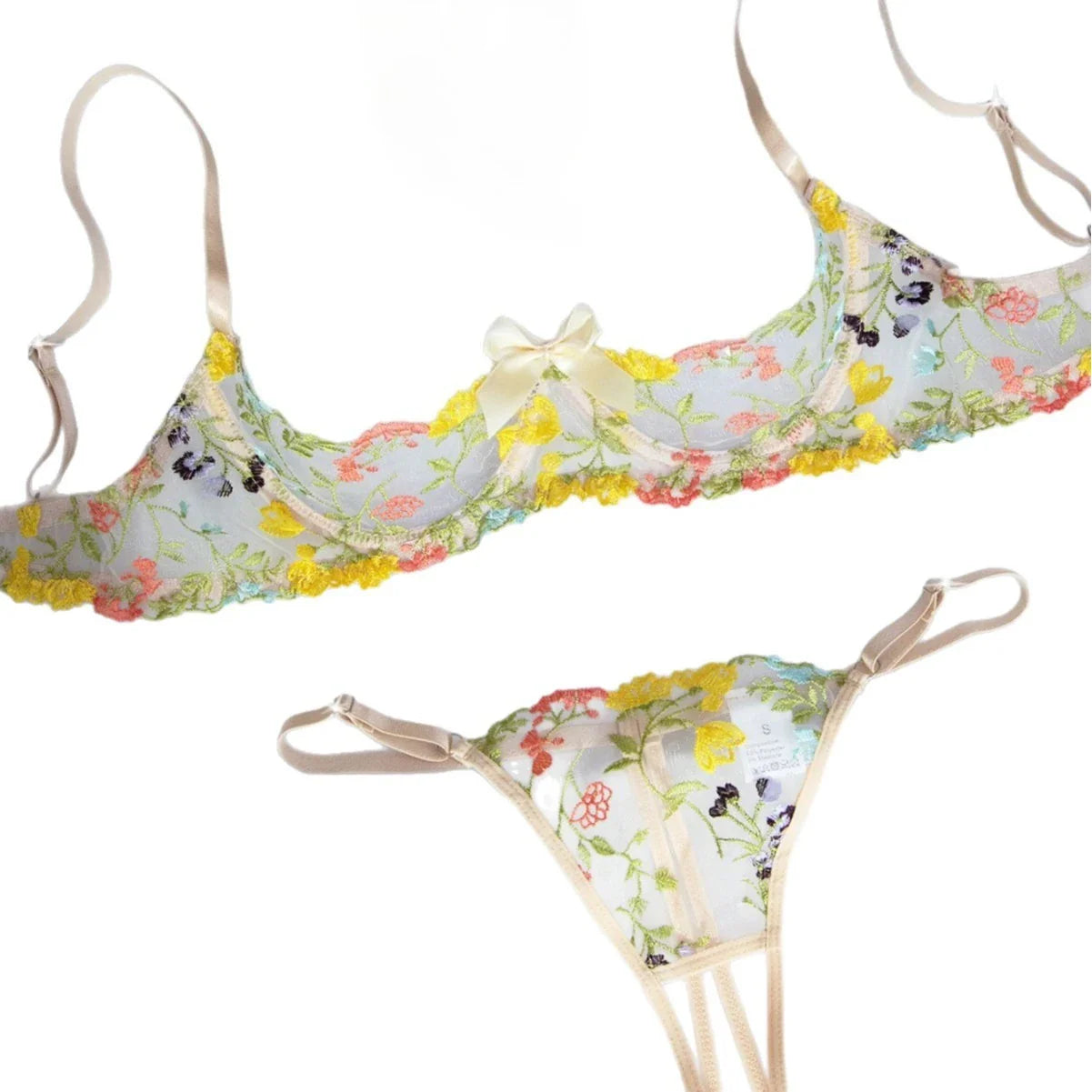 French Floral Embroidery Western Bra Crotchless Open Lace Erotic Suits