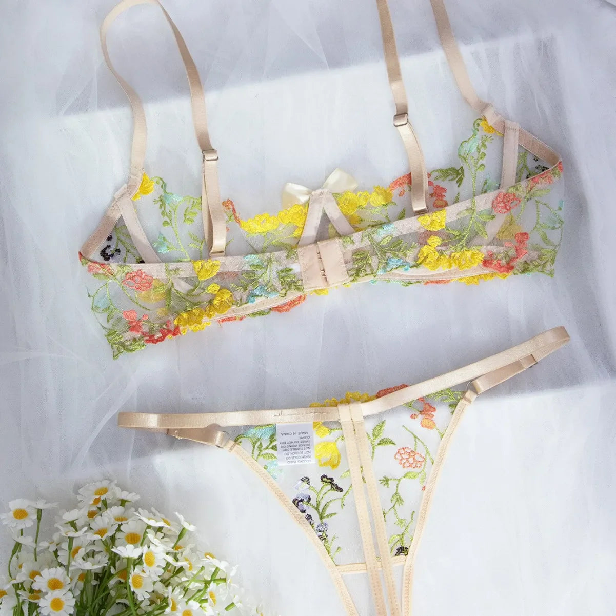 French Floral Embroidery Western Bra Crotchless Open Lace Erotic Suits