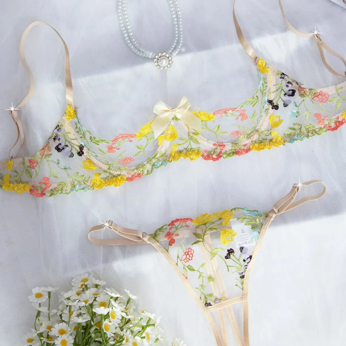 French Floral Embroidery Western Bra Crotchless Open Lace Erotic Suits