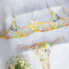 French Floral Embroidery Western Bra Crotchless Open Lace Erotic Suits