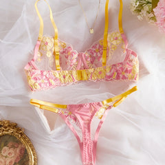 French Lace Floral Embroidery Bra Lingerie Sets Erotic Exotic Suits