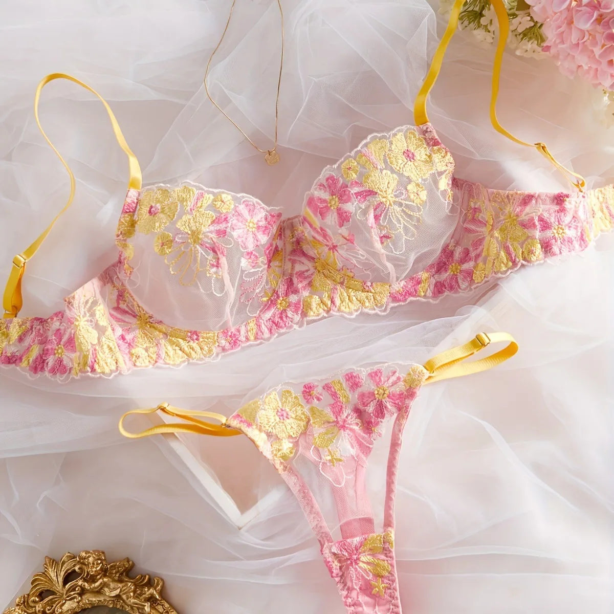 French Lace Floral Embroidery Bra Lingerie Sets Erotic Exotic Suits