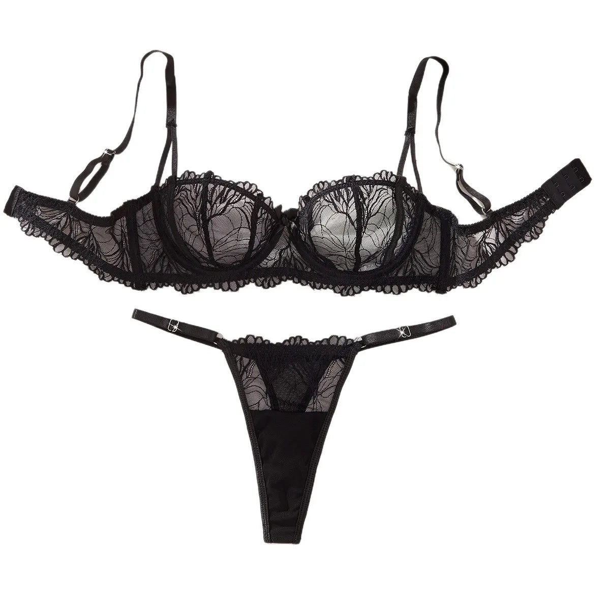 French Lace Transparent Half Cup Bras Erotic Seductive Underwearss Clothingss Seductive Lingerie Set