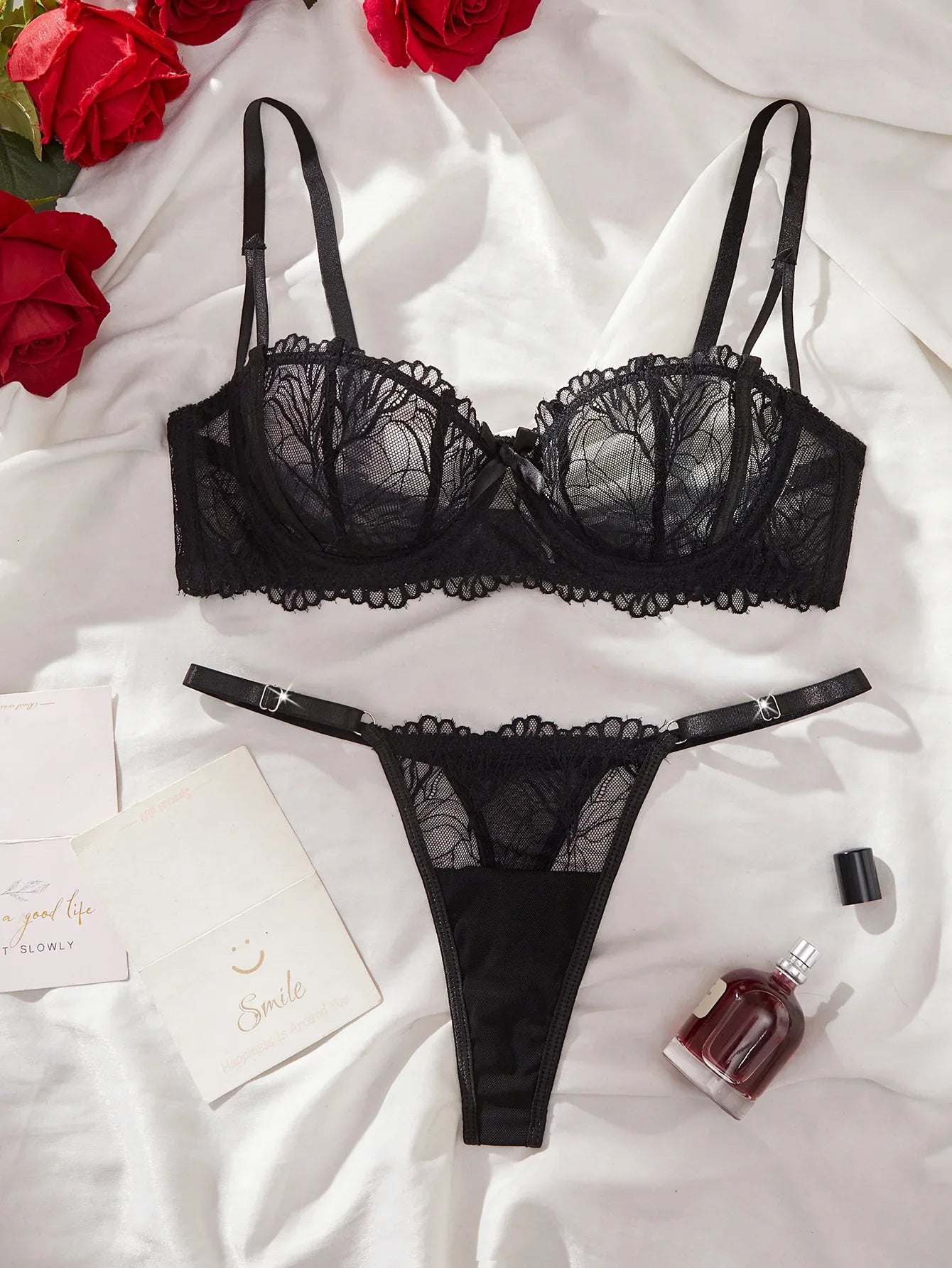 French Lace Transparent Half Cup Bras Erotic Seductive Underwearss Clothingss Seductive Lingerie Set