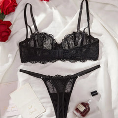 French Lace Transparent Half Cup Bras Erotic Seductive Underwearss Clothingss Seductive Lingerie Set