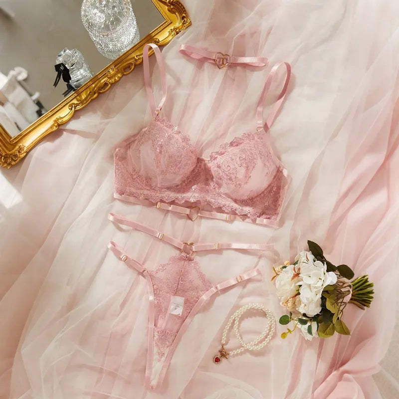 French Lace Lingerie Sets Delicate Floral Embroidery Lace Erotic Set Fairy Romantic Intim Goods Valentine Outfit