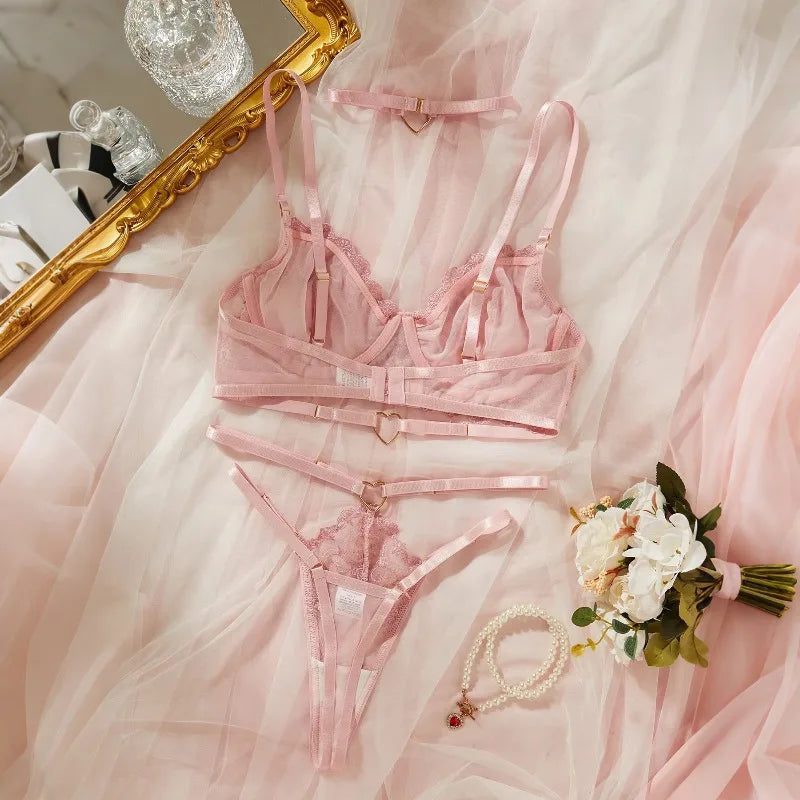 French Lace Lingerie Sets Delicate Floral Embroidery Lace Erotic Set Fairy Romantic Intim Goods Valentine Outfit